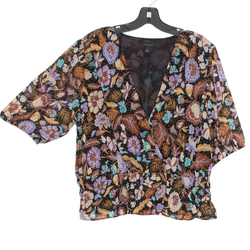 Ann Taylor Top Batik Floral Boho Cottage Romantic Retro Feminine Smocked Large
